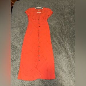 Free People Vibrant Red Button-Up Maxi Dress